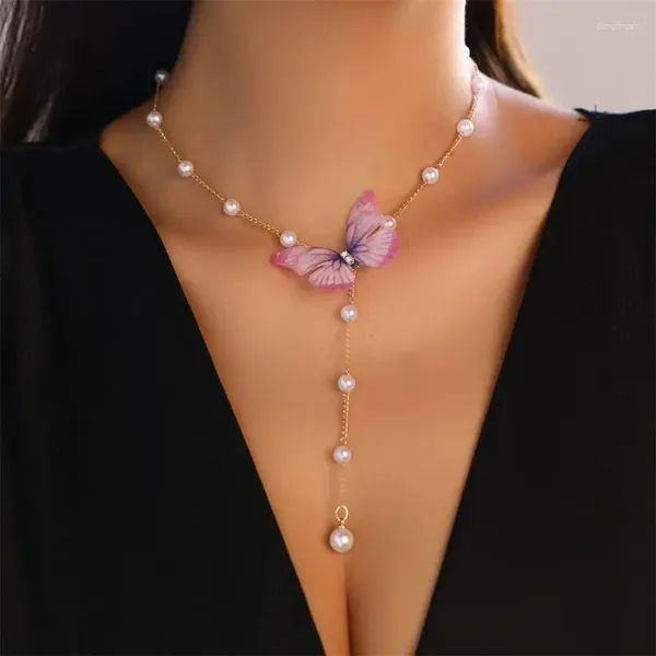 Collane a pendente farfalla Naperla da donna collana da donna con diamanti imitazione perle per perle di lusso di regalo per banchetti per donna