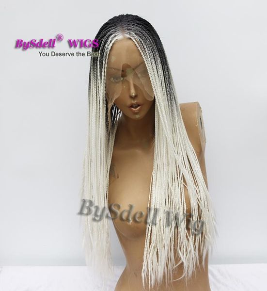 Beleza Afro -American Braid Hairstyle peruca escura raízes cinza ombre neve cor branca cor de renda frontal para mulheres negras5610017