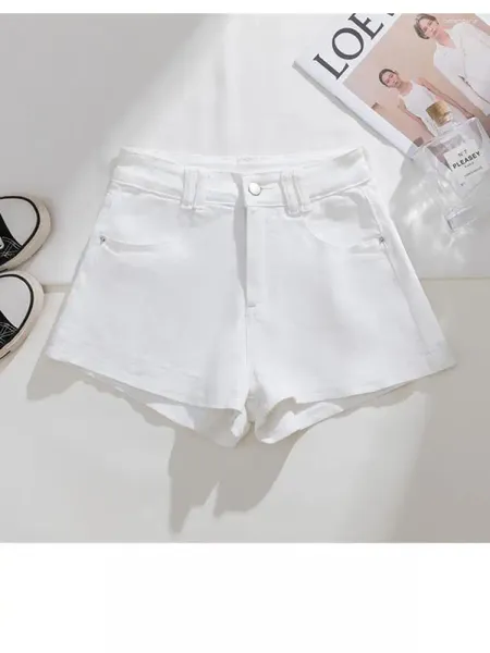 Mulheres femininas coreanas White White Simples High Caist da moda elegante Férias A-line Denim Summer Summer Vintage Black Versátil Jean Short Pant