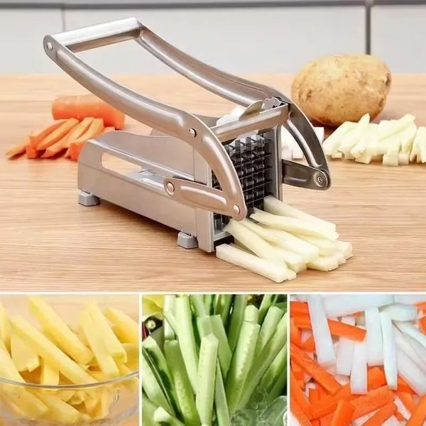 2024 Máquina de cortador de batata frita de batata profissional com 2 lâminas de aço inoxidável manual de batata vegetal de batata de batata