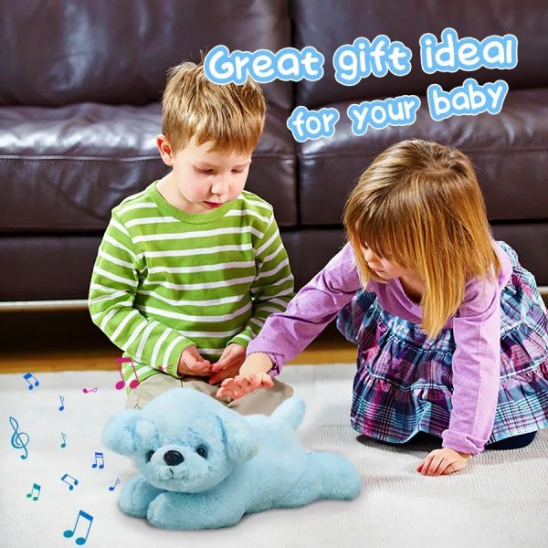 Cuscini da 38 cm Plush Toys Dog Bambola blu cuscini da tiro cucciolo con animali da peluche musicali a led soft kawaii regalo per ragazze decorazioni per bambini