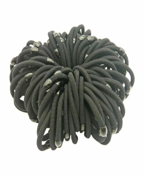 Los 100 PCs Größe 5cm Perlen schwarze Mädchen Frauen elastische Haarbänder Halter Haarbindungs Ring Haarband Elastic Hair Scunchy77096973080640