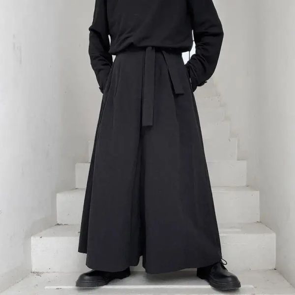 Штаны широкие китайские ханфу Хараджуку в стиле хакама кимоно Тан Случайные мужчины 2023 Мужские брюки Униформа мужчин Кендо брюки самураи брюки