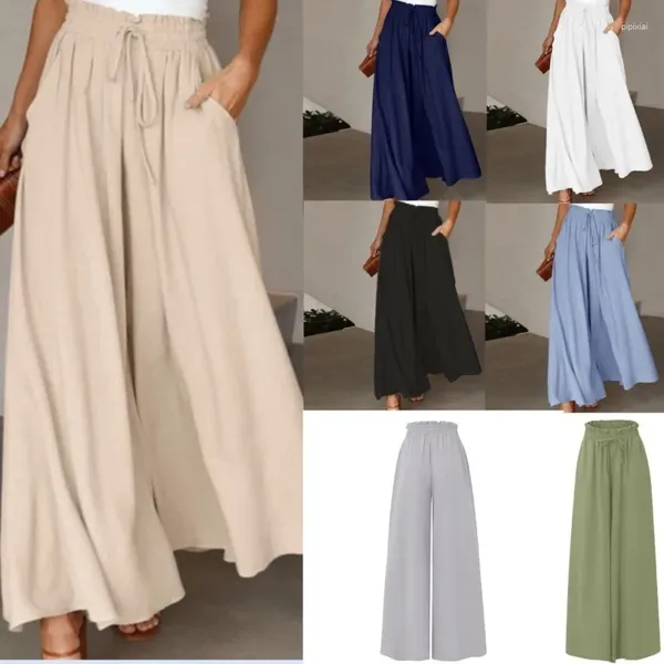 Herrenhosen Sommer Frauen mit Weitbein Hosen elastischer Taille hohe lange Culottes