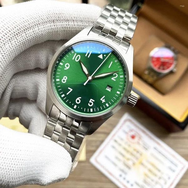 Relógios de pulso luxo masculino automático de 40mm assistir tira de aço verde discagem recaroj hombre