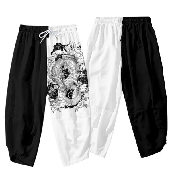 Pantaloni hipster seta ghiacciata pantaloni da uomo pantaloni drago pantaloni sciolti cinesi pantaloni raso lisce taichi comodi pantaloni da spiaggia