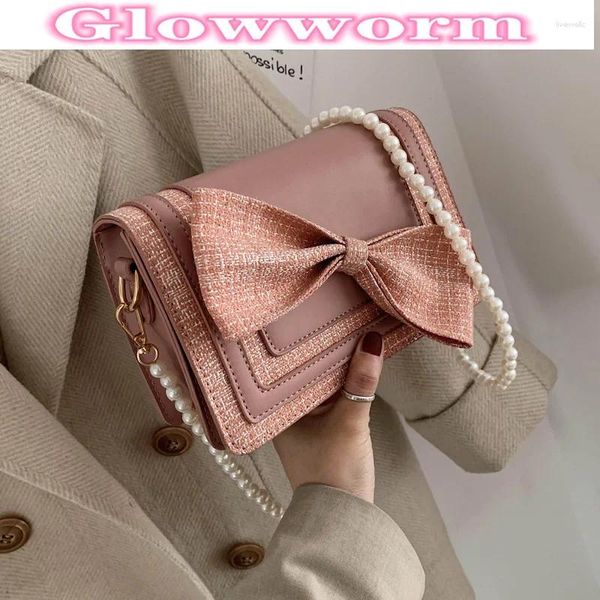 Tasche 2024 weibliche kleine Perle süße koreanische Frauen Frauen große Kapazitätsmädchen -Pink Bowknot Messenger