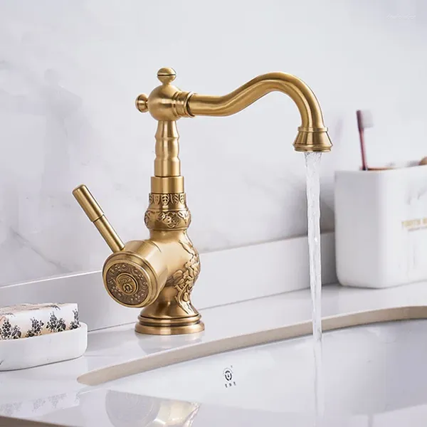 Bad Waschbecken Wasserhähnen Messing Wasserhahn Antiquitäten Gold Dusche Mixer Kaltes Design Golden Vintage Waschles Becken Tap Grifo Lavabo Home HX50BF