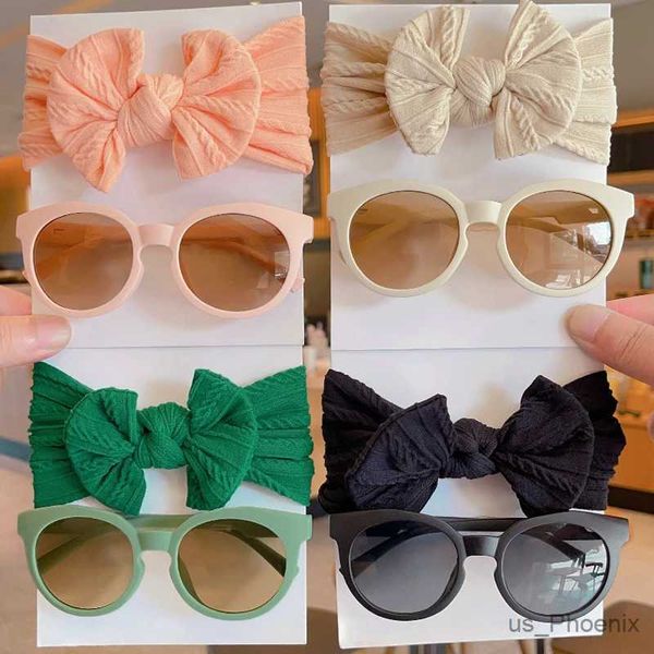 Saç Aksesuarları 2 PC/Set Yeni Çocuklar Sevimli Renkli Bowknot Geniş Saç Bantları Solid UV400 Güneş Gözlüğü Bebek Kız Kepçesi Çocuk Saç Aksesuarları