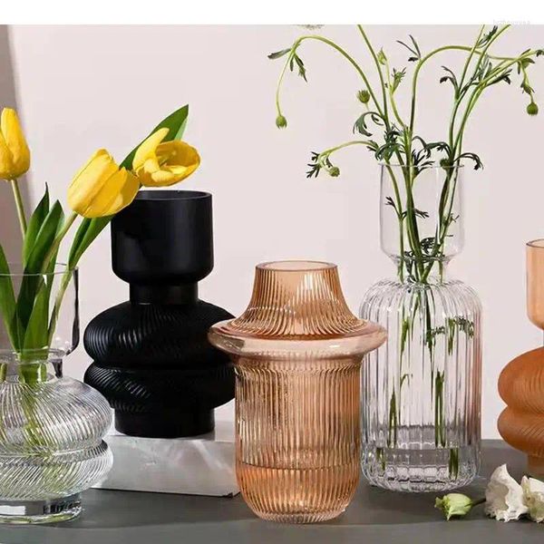 Vasos listras verticais alívio do vaso de vidro transparente hidroponia para flores Decoração de mesa de arranjo de flores decoração moderna decoração