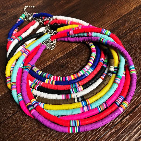 Ожерелья богемные красочные глиняные колье для женских девушек Boho Rainbow Polymer Clay Beads Регулируемые воротнички женские украшения 2020