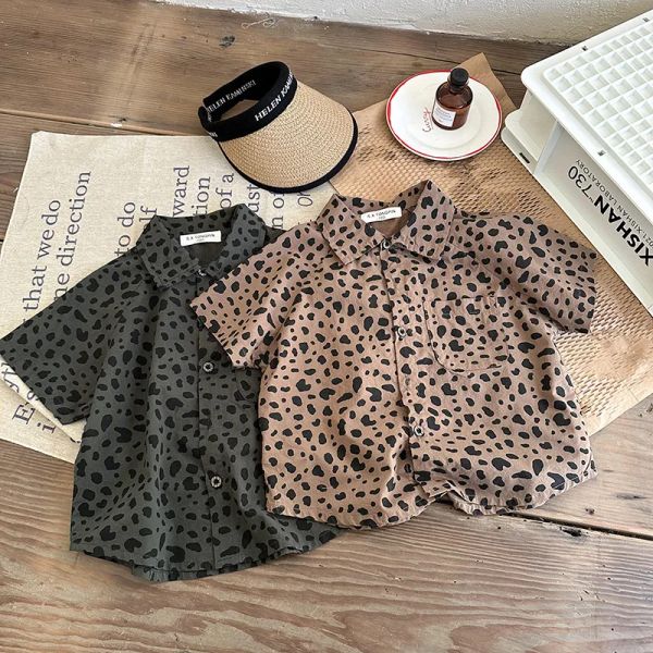 Shirts 2023 Sommer Girls Boys Casual Print Leopad Kurzarmbluse zwei Farben