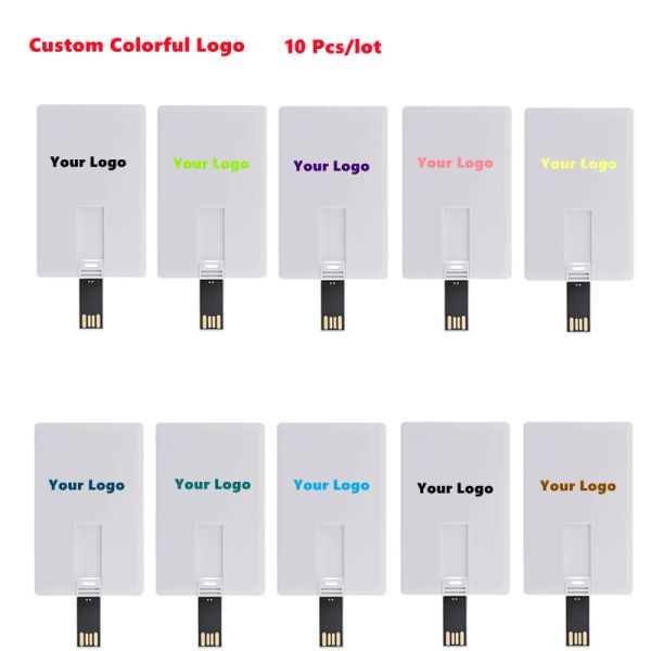 Unidades 10pcs/lote impressão colorida 4g 8g 16g 32g cartão de crédito USB Pen Drive Pendrive Pendrive 64G LOGO DIY PERSONALIZADO CARTÃO DE DISCO FLASH USB