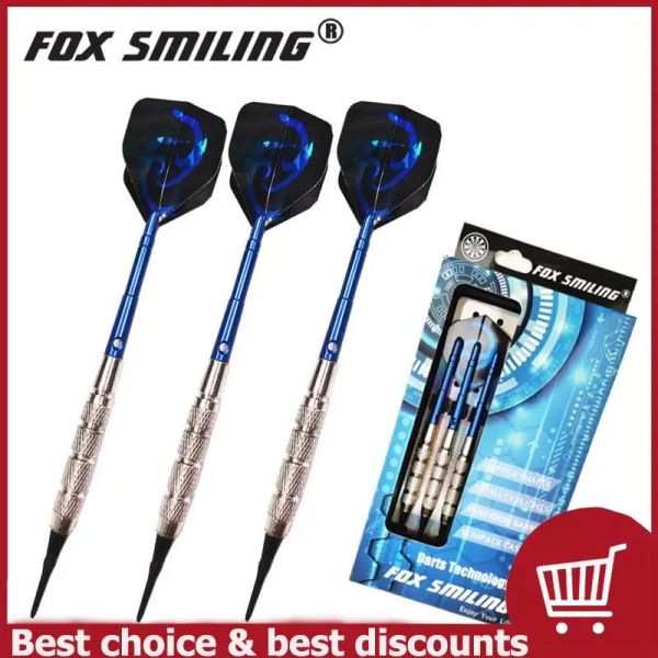 Darts Fox Smiling Professional Electronic Dica Soft Darts 18g Darts com eixo de liga de alumínio com voos de 3pcs, eixos de 3pcs, dicas de 3pcs