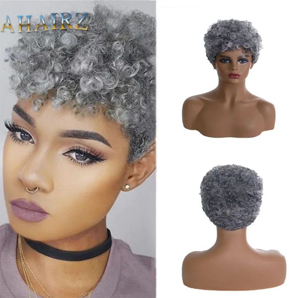 Perücken afro kinky lockige graue Perücken kurze Bob -Perücke Brasilianer lockiger synthetischer Haar Perücke für schwarze Frauen täglich Wigs Perücken Kurzpixie Schnitt Perücke