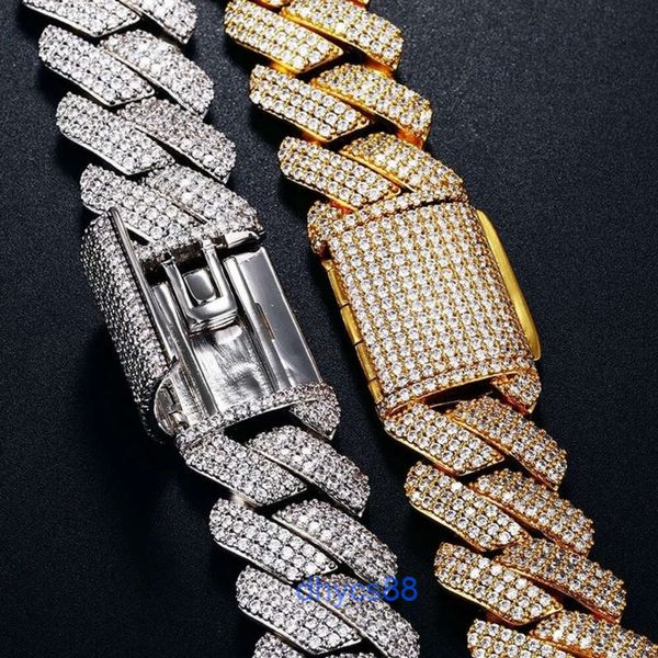 OEM Custom Hip Hop Halskette aus 925 Silber Moissanit Kubanische Kette Diamantarmband 18K Gold plattiert für Männer Schmuck