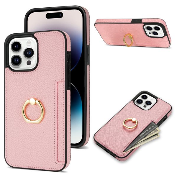 Fashion Phone Hülle Lederringunterstützung iPhone Hüllen Apple Protective Case Kartenhalter Seitenstift Haut Feel Pink für iPhone 15 plus 14 13 12 11 Pro Max