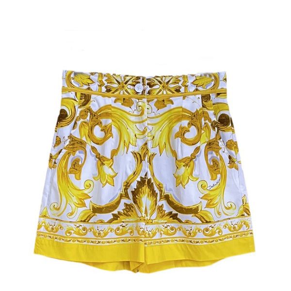 100% Cotton Fashion Giallo Porcrlain Shorts Summer Women Beach Holiday Sweets Mini Pants High Street