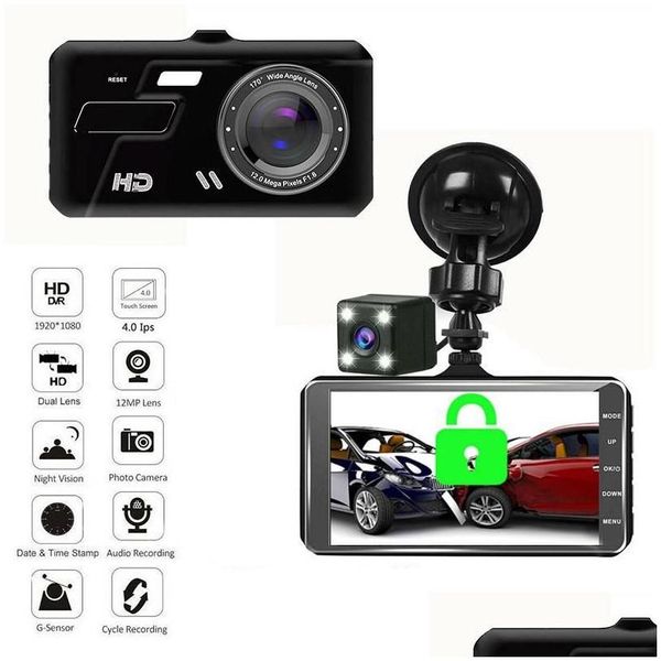 CAR DVR CAR DVRS BT200 4 Zoll IPS Touch Sn Dash Cam 1080p DVR Dual Objektiv Kamera Dashcam Weitwinkel Video Rekorder Heck Nachtsicht Dro otynu