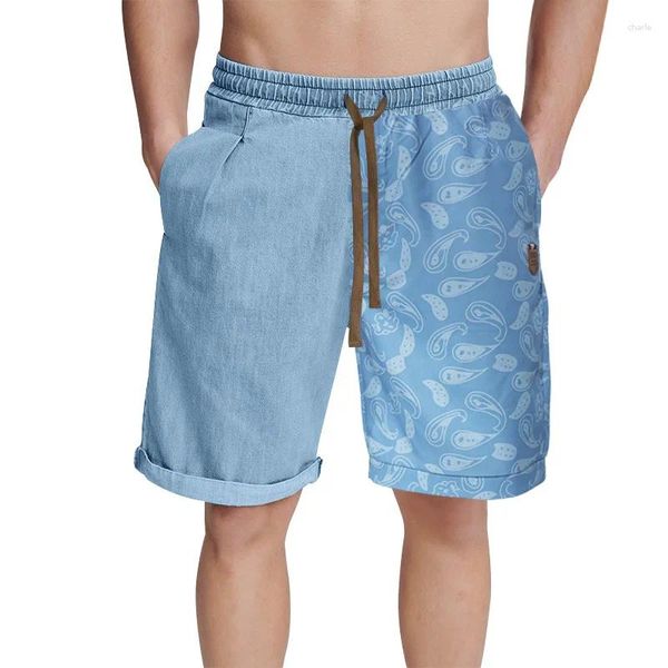 Shorts masculinos 2024 Summer casual jeans solto em tamanho grande níquel de cintura elástica de perna reta