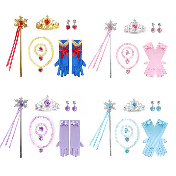 Kinder Prinzessin Cosplay Accessories Sets Mädchen lieben Halskette Schmuck Outfits Kinder Pfirsich Herz mit Strasssteinen Schneemagie Zauberstab Z7855