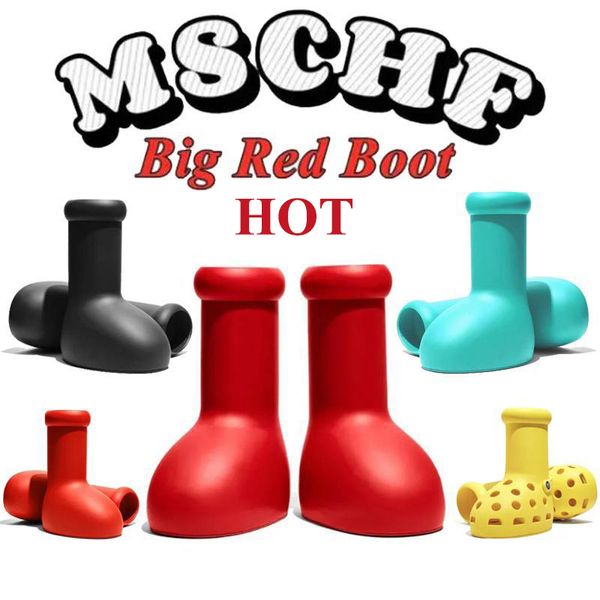 MSCHF Astro Boy Bog Big Red Boots Rain Boots Дизайнер мужски для женщин Rubber Rebress на коленные ботинки мультфильм туфли толстая нижняя платформа для женских кроссовок для женщин.