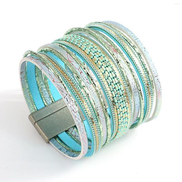 Charme Armbänder amorcome echte echte Leder -Wrap Boho Multi -Strang -Kordelkabel Metallic -Kette geschichtetes Geschenkschmuck geschichtet