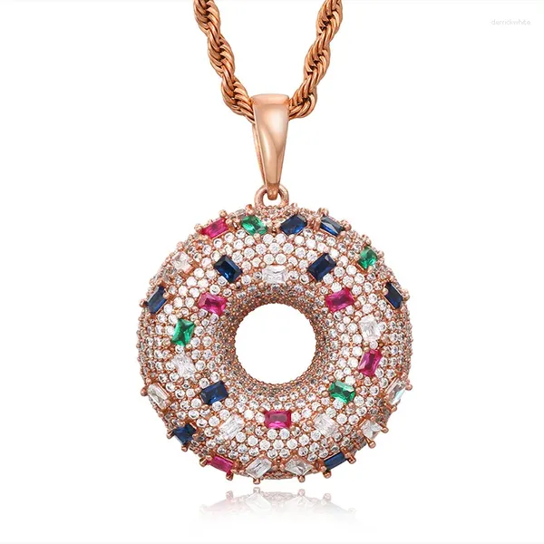 Collane a pendente Ip hop 5a zirconia cubica bling ghiacciata collana pendenti ciambella per donne uomini unisex rapper gioiello gollo d'oro colore d'argento