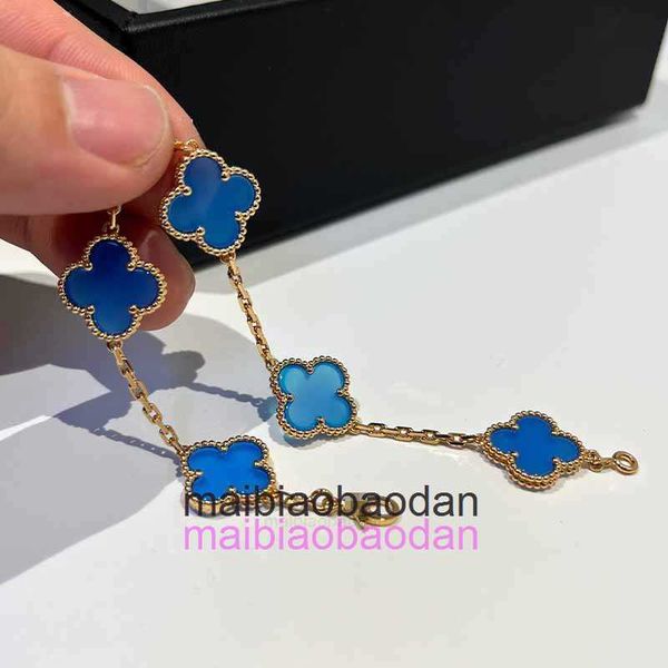 Designer 1to1 Blangle di gioielli di lusso Fanjia S925 Sterling Silver Lucky Leaf Leaf Blue Agate Bracciale Flower per uomini e donne High Edition