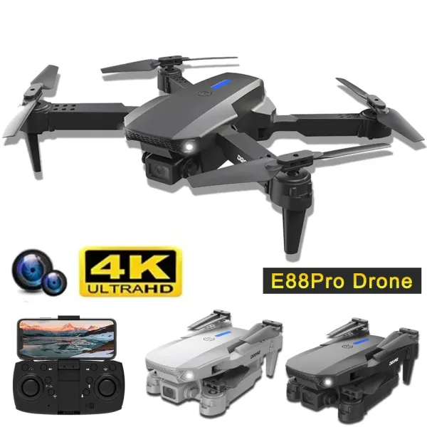 Drone E88 Pro Kamera RC Drone ile Profesyonel Drone 4K Profesinal HD Kamera Katlanabilir Dron Helikopter Wifi Hava Fotoğraf Oyuncakları