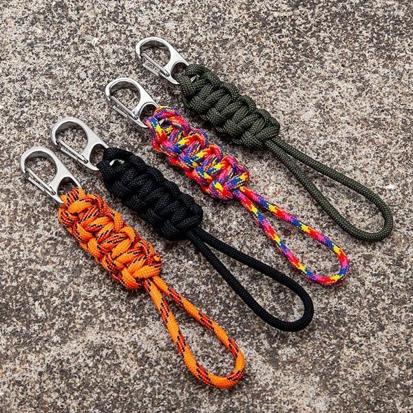 Keychains MKENDN Militar trançado paracord carabiner chaveiro de emergência ao ar livre sobrevivência de emergência backpack anel de chaveiro