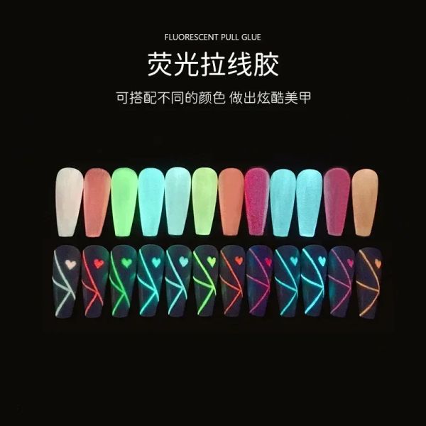 Kits 12 Farben Luminöser Liniengel Nagellack leuchten in dunkler fluoreszierender Neon UV -LED halb dauerhaft einweichen Gel DIY Malmalerei Lack