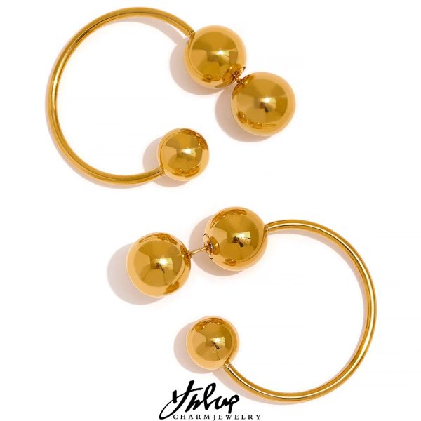 Orecchini YHPUP Dichiarazione in metallo Temperamento a sfere in acciaio inossidabile Orecchini a cerchio impermeabile Donne Minimalist 18k Gold Colore Creative Gioielli