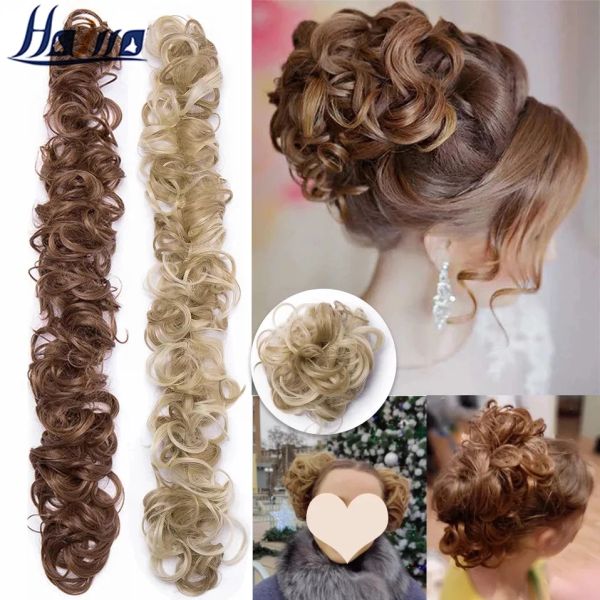 Chignon hairro sintético chignon scrunchies bandos elásticos pão de cabelo de cabelo reto updo de cabelo de alta temperatura