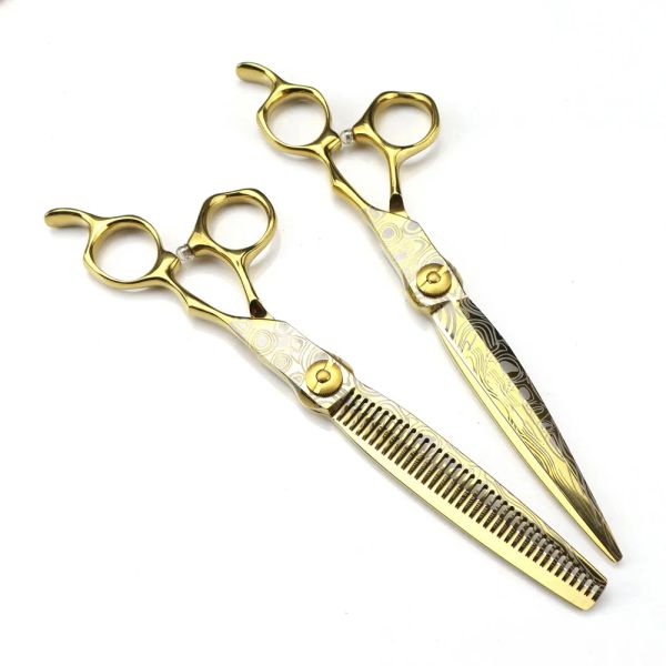 Shears Professional 7 '' Gold Damasco Upscale Forbeli di forbici per taglio di forbici diradamento utensili da barbiere taglio di capelli Scissori per parrucchiere