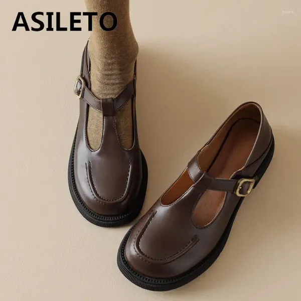Повседневная обувь Asileto 2024 Summer Vintage Women Flats 32 33 Круглая пряжка T-strap Big Size 42 43 Leisure Soft Daily Mary Janes Shoese