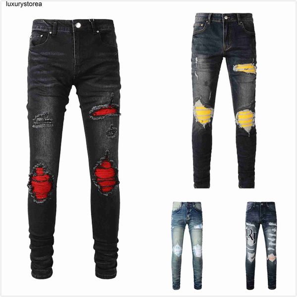 Mens Jeans için tasarımcı kot pantolon yüksek kaliteli moda erkek kot pantolon serin lüks tasarımcı pantolon sıkıntılı yırtık bisikletçi siyah mavi jean ince fit motosiklet