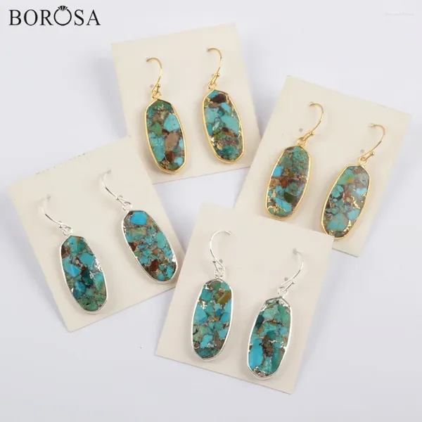 Brincos Dangle Borosa 5Pairs Golden/Silver Bating Belten Copper Turquoises Stud Blue Natural Stone Metal-Line Jewelry