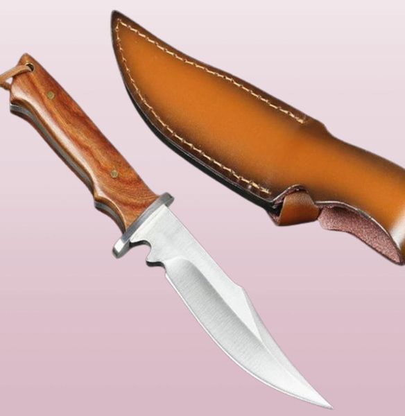 Faca de sobrevivência reta de pequena sobrevivência 440c Lâmina de gotas de cetim de cetim BOWIE Full Tang Hard Wood Holding Outdoor Fixed Hunting 5017982