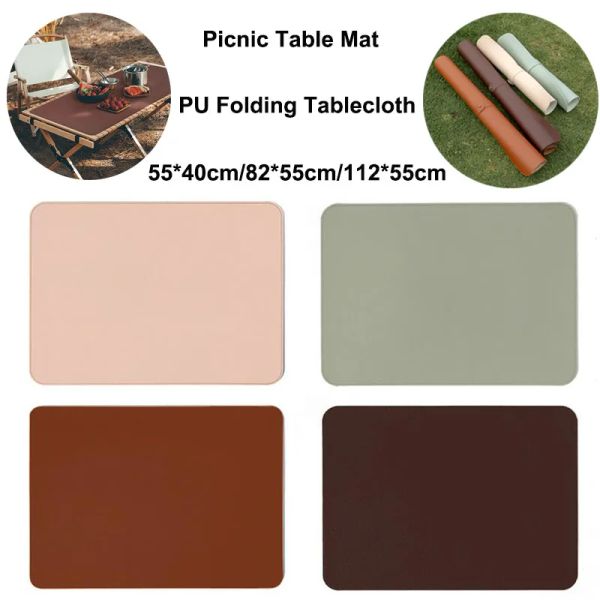 MAT Outdoor PU Leder Camping Tisch Matte Klapppicknick Matte Tischemat BBQ Tischdecke Rollschisch -Pad Isoliertes Tischpolster Mauskissen