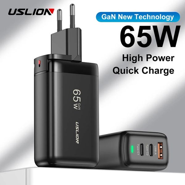 Chargers Uslion 65W GAN USB Type C Caricatore per laptop PPS 45W 25W CARICA FAST per Samsung QC3.0 PD3.0 per iPhone14 13 Pro Telephone Chager