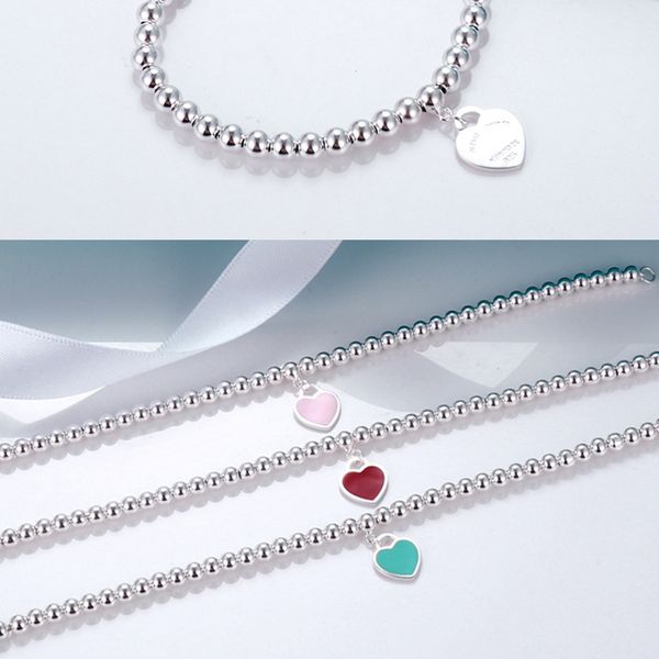 Fashion Love Heart Bracciale Jewlery Designer for Women Uomini Braccialetti di lusso in perline S925 argento con cuori rosso verde blu Whosale Party Girls Regali