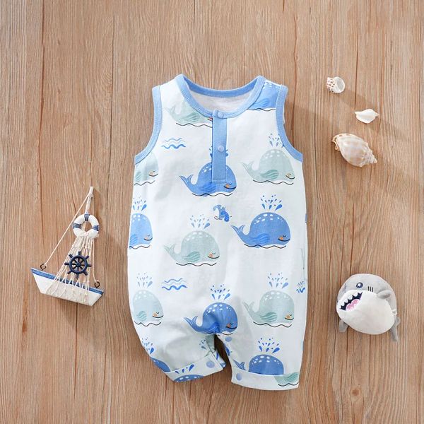 Summer Boys and Girls Summer Boys and Girls Cine Cartone Whale Full Cotton Cotton Casual Sleeveless Baby Body