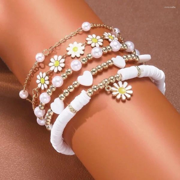 Braccialetti di fascino colorati fiore da margherita in perline per donna ragazza bohémien fatte perle elastiche a mano Bracciale pulseras gioielli all'ingrosso