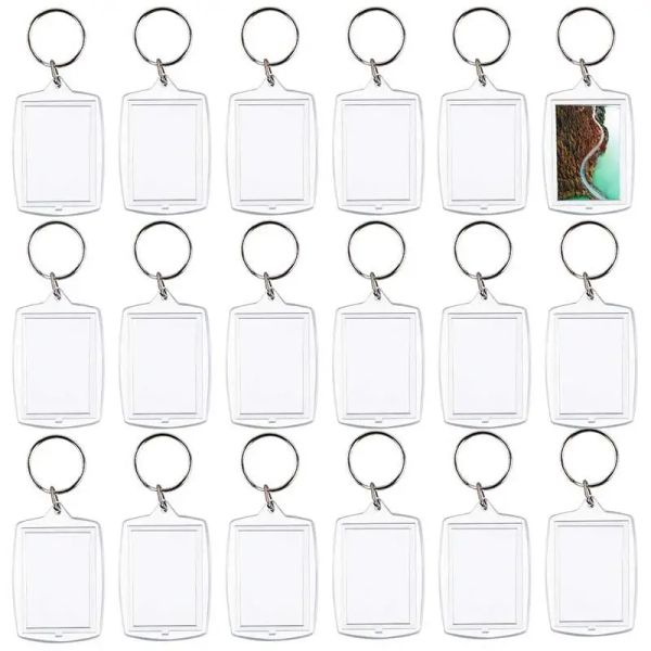 Organizer Fotorahmenschlüssel Acryl transparente Schlüsselringe DIY Halter Keyring Ring Leere Einfügen Snap Split Rechteck quadratisch Zoll Kreis Herz