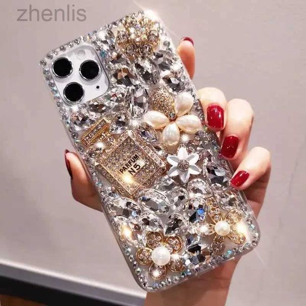 Casos de telefone celular Caso de diamante de garrafa de perfume brilhante de luxo para iPhone 15 14 13 12 11 Pro Max X Xs XR 7 8 Plus Tampa traseira D240424