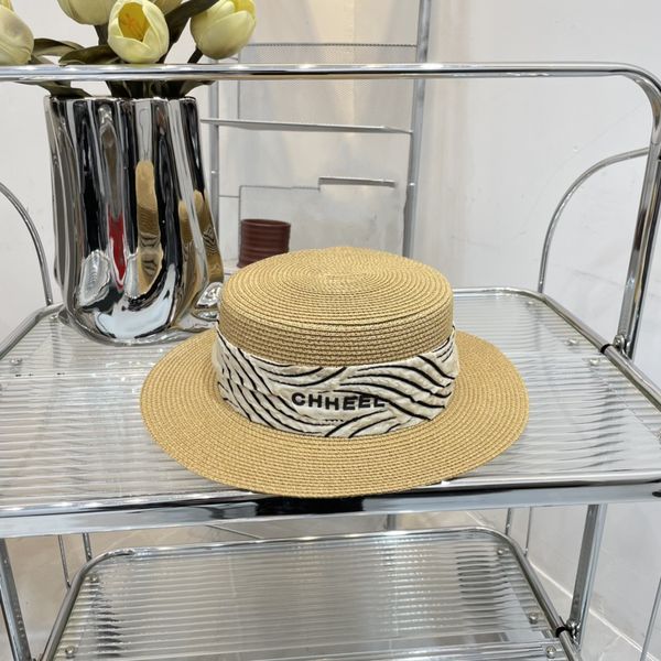 Cappello a paglia piatto a nastro a stampa zebra spiaggia piccola cappello a cilindro per vacanza casual cappelli designer per uomini e donne di lusso tutti i tipi di cappelli coppia cappello da sole