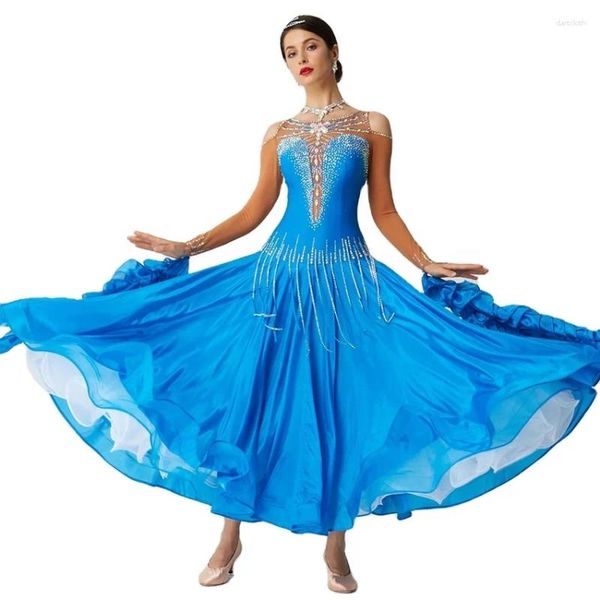 Bühnenbekleidung Yundance National Standard Moderne Dance Performance Wettbewerb Kleid Walzer Ballsaal Custom Pearl Seide zum Verkauf