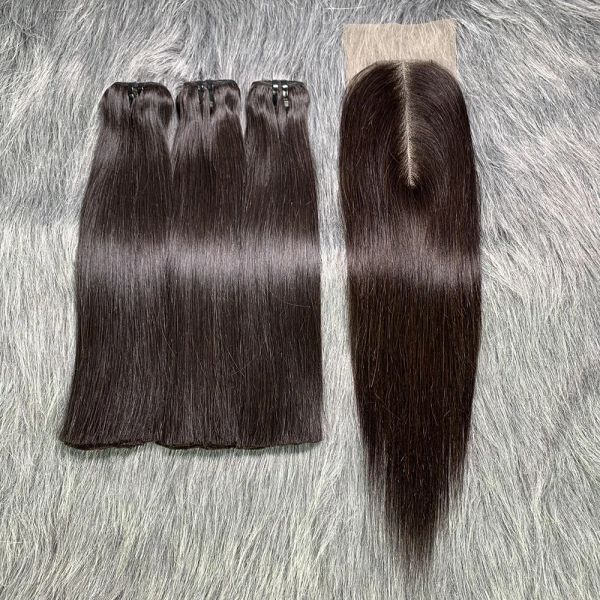 Wigs Bone dritta bundle di capelli umani in pizzo kim k chiusura vergine vietnam capelli crudi natura nera 15a grado 3 fasci con chiusura 300g