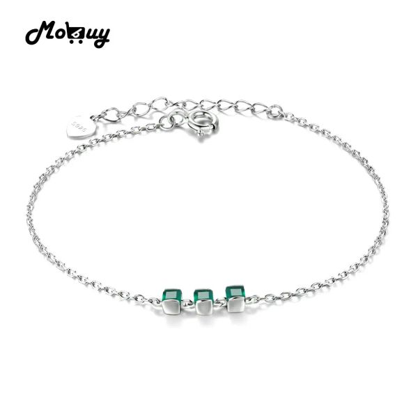 Strands Mobuy Mbhi017 Casualmente Braccialetti di braccialetti di gemma verde quadrata di gemella di gemella 925 gioielli in argento sterling oro bianco per le donne